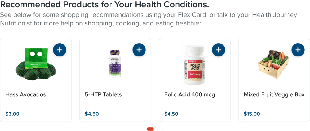 Recommended nutritional food and over-the-counter products to manage member’s health conditions 