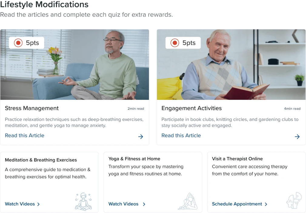 Informational videos and tutorials on health habits including breathing exercises, meditation, yoga, and more