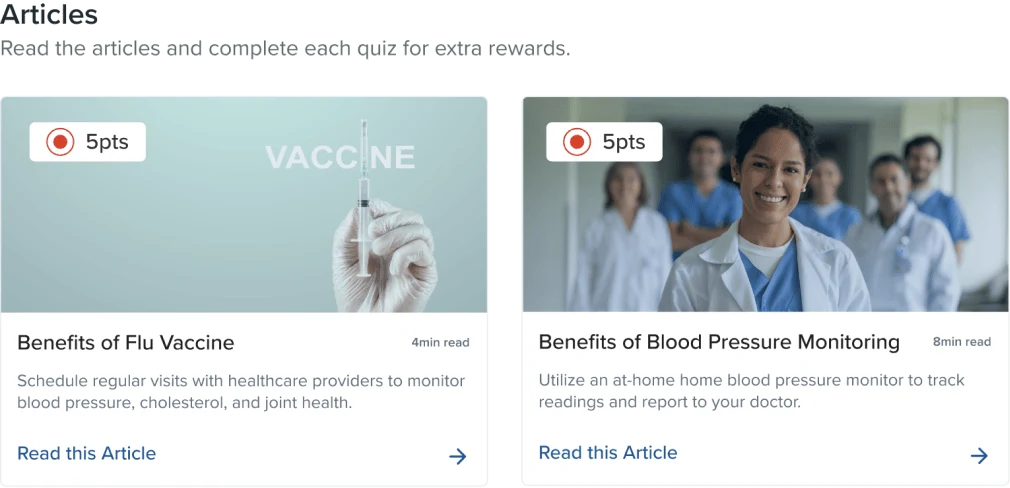 Informational articles to educate members on important health information and actionable recommendations