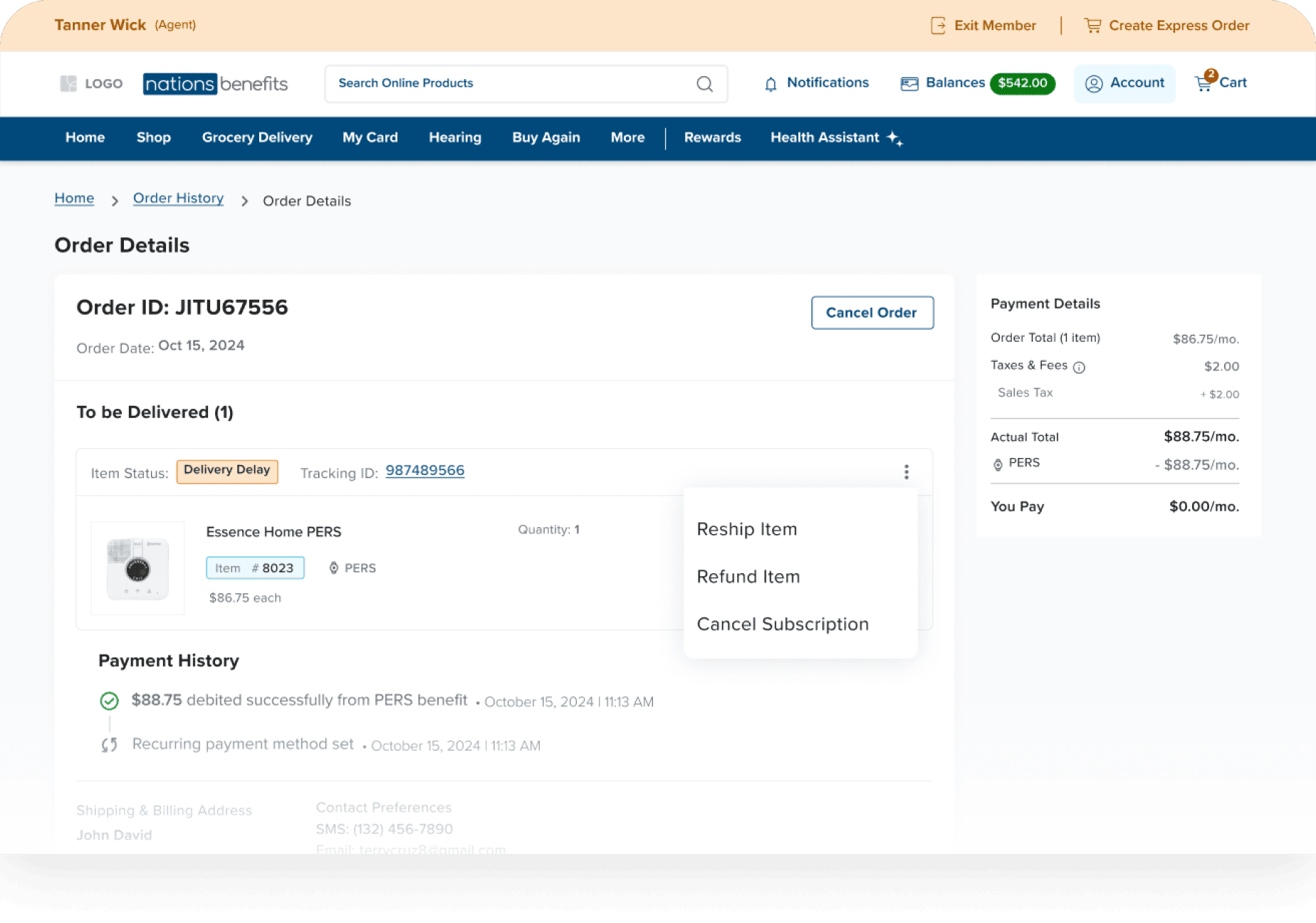 Request refund or reshipment of orders
